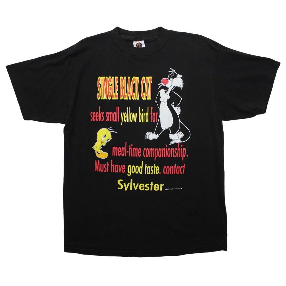 Vintage 1995 Looney Tunes Sylvester Tweety Black Short Sleeve T Shirt Top sz XL